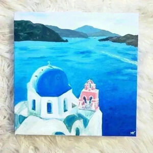Wall art acrylic canvas painting Santorini greece